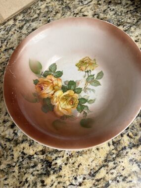 Vintage Floral Ceramic Serving Bowl - Pink and Yellow Roses